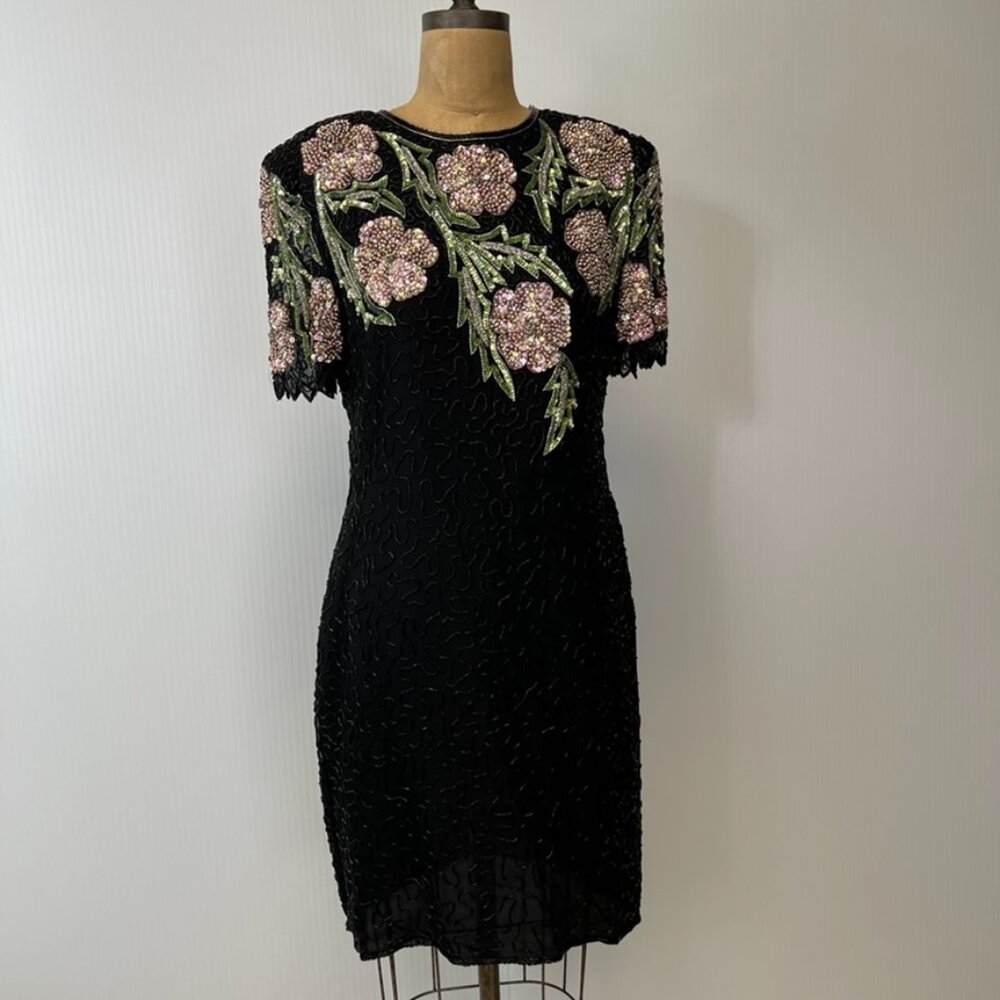 Vintage Laurence Kazar Dress Women Large Petite Silk Sparkle Work Party Core Ex